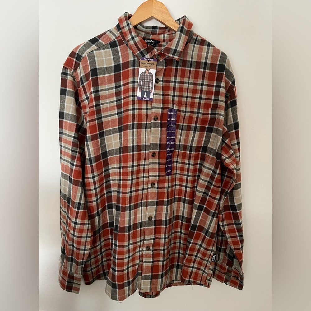 Eddie Bauer Men's 100% Cotton Easy Care Warm Brushed Twill Flannel Shirt